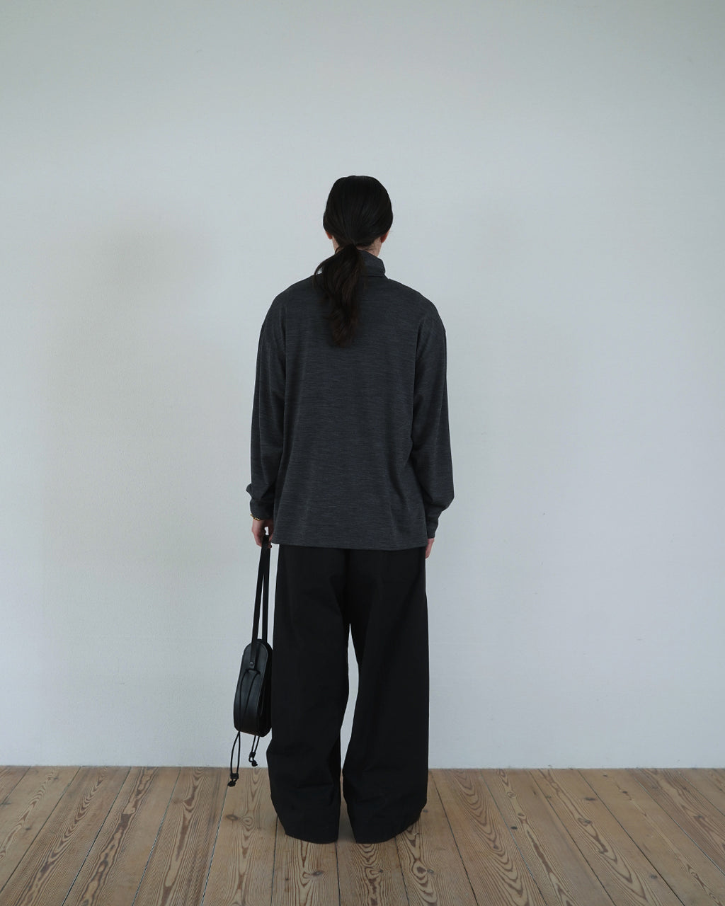 Super100s WOOL Plating Turtleneck L/S Logo TEE <#heather gray>