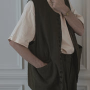 Button Design Crew Neck Vest.
