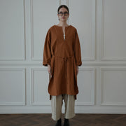 Key Neck Side Slit Long Length Pullover Shirt.