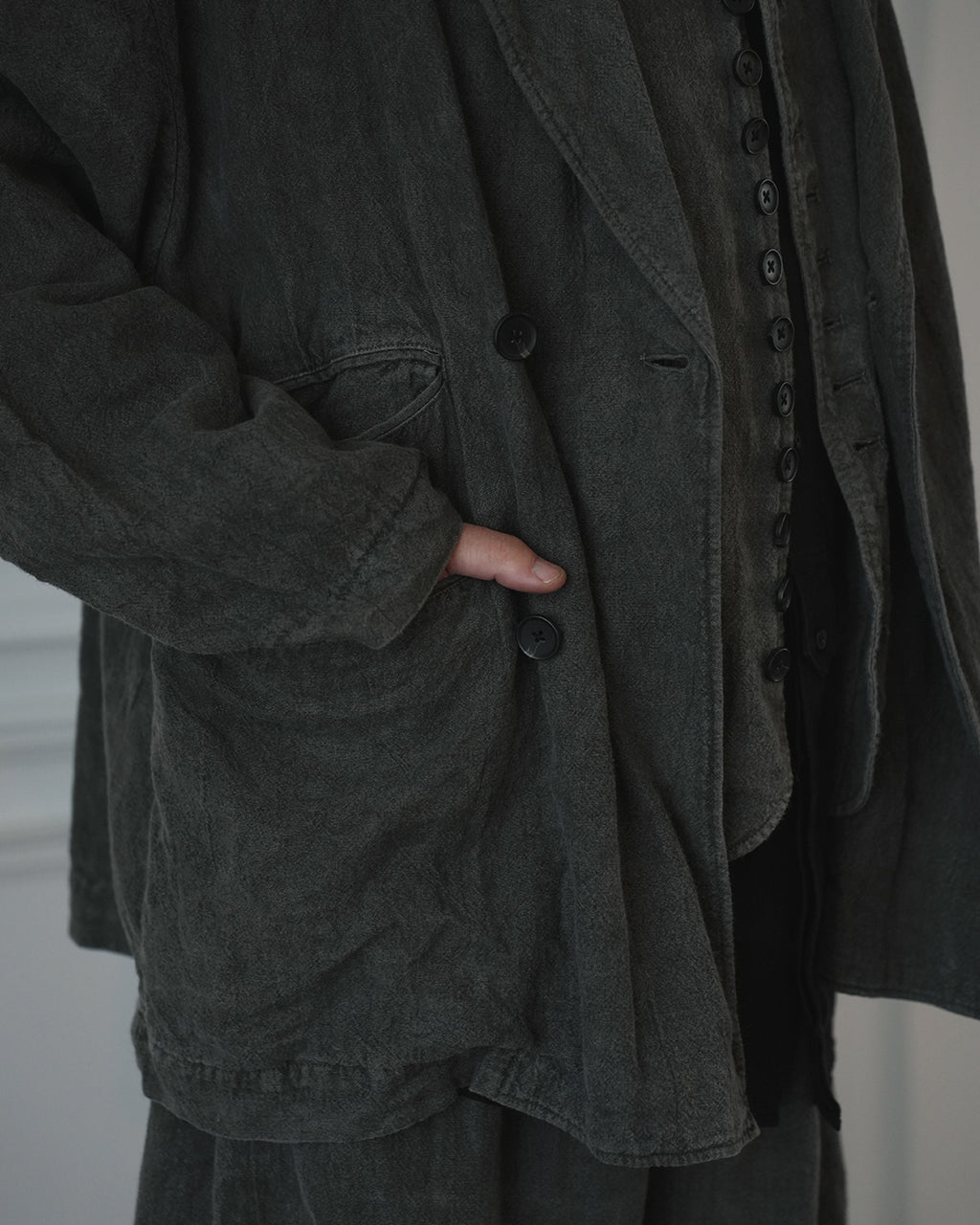 Back-Open Peak Lapel Double-Breasted Over Jacket.