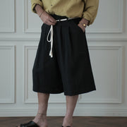 High Waist 2 Tuck Wide Half Trousers.