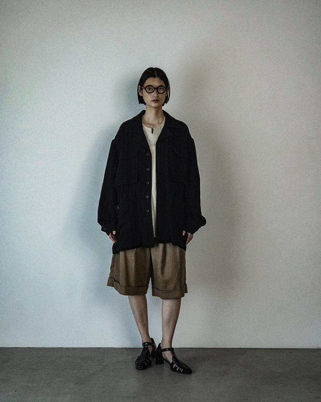 Linen Herringbone M-43 Field Jacket <#black>