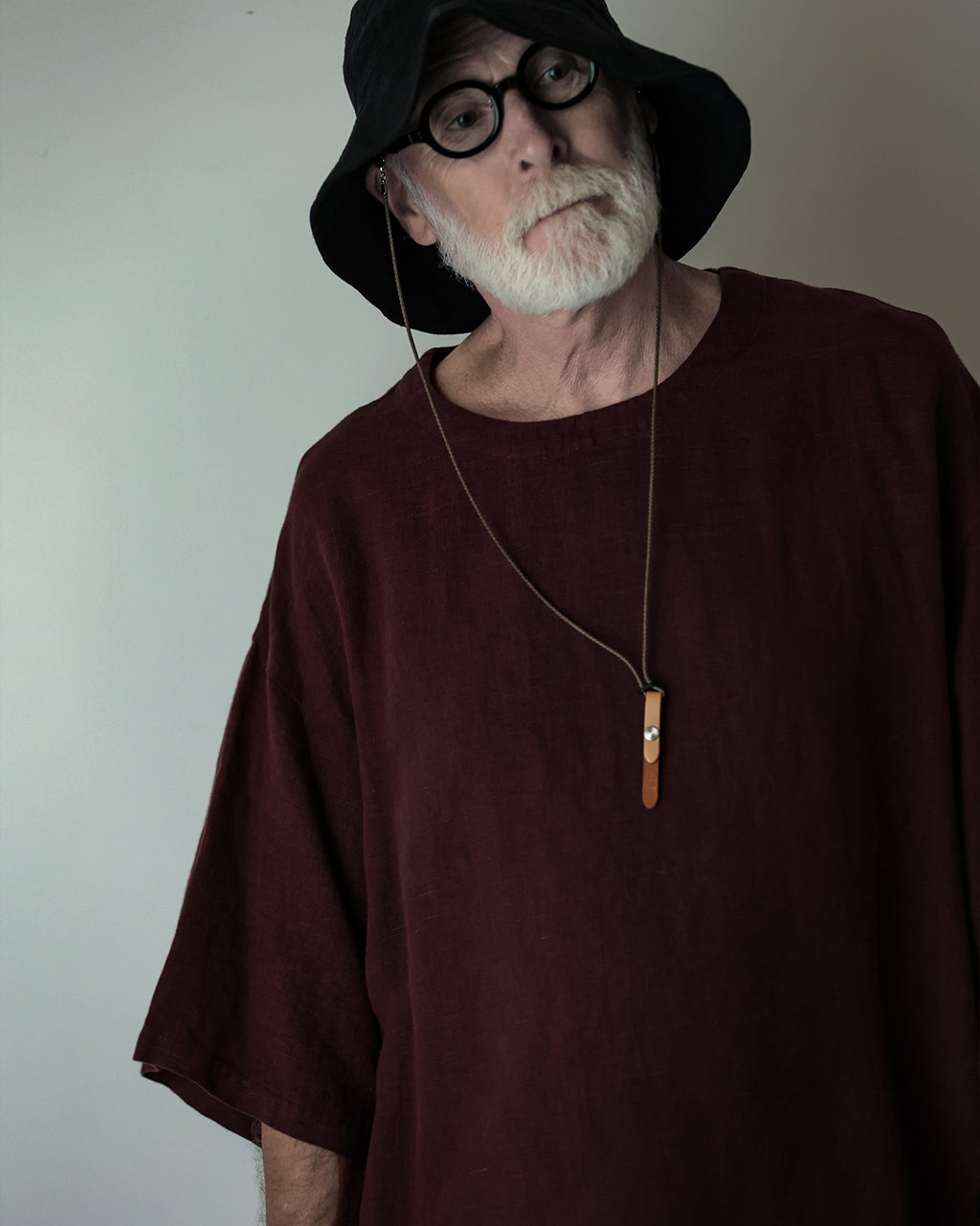 French Linen Crew Neck Half Sleeve Oversized Pullover <#burgundy>