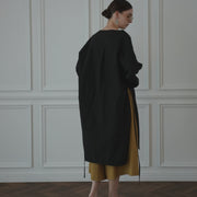 Key Neck Side Slit Long Length Pullover Shirt.