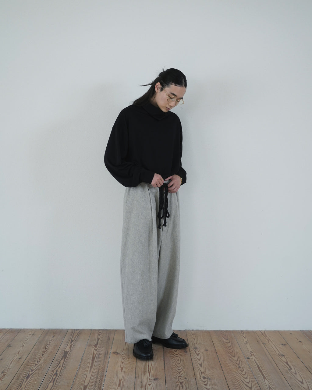 Shetland Wool Linen Rope Belt Easy Sarouel Pants <#light gray>