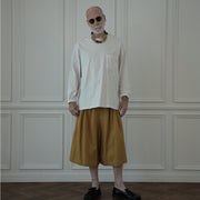High Waist 2 Tuck Wide Half Trousers.
