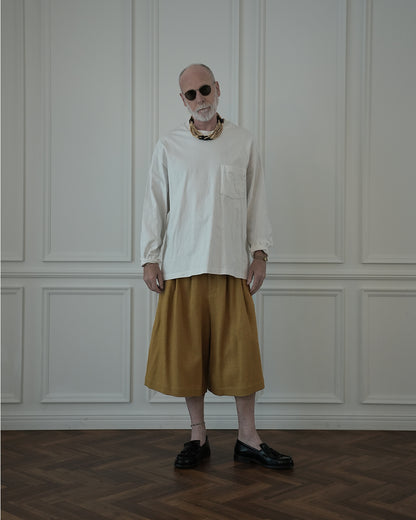 High Waist 2 Tuck Wide Half Trousers.
