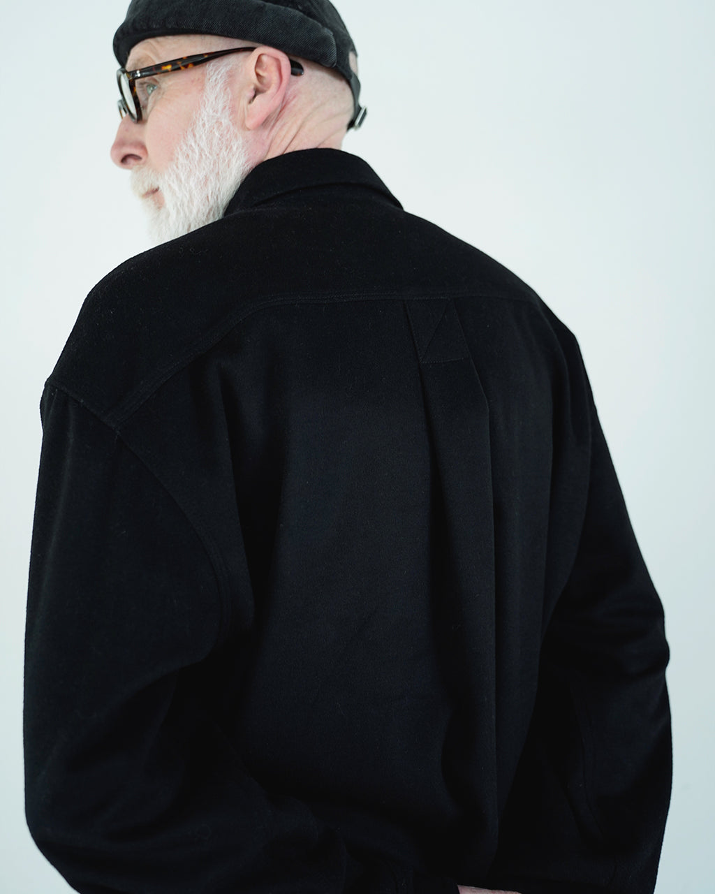 Wool Blend Heavy Flannel Wide Tuck Over Shirt <#black>