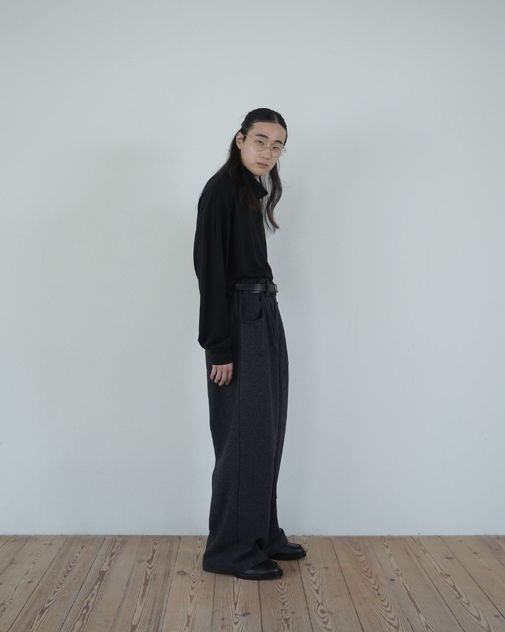 Wool Blend Tweed Double-Knee Painter's Work Pants <#black>