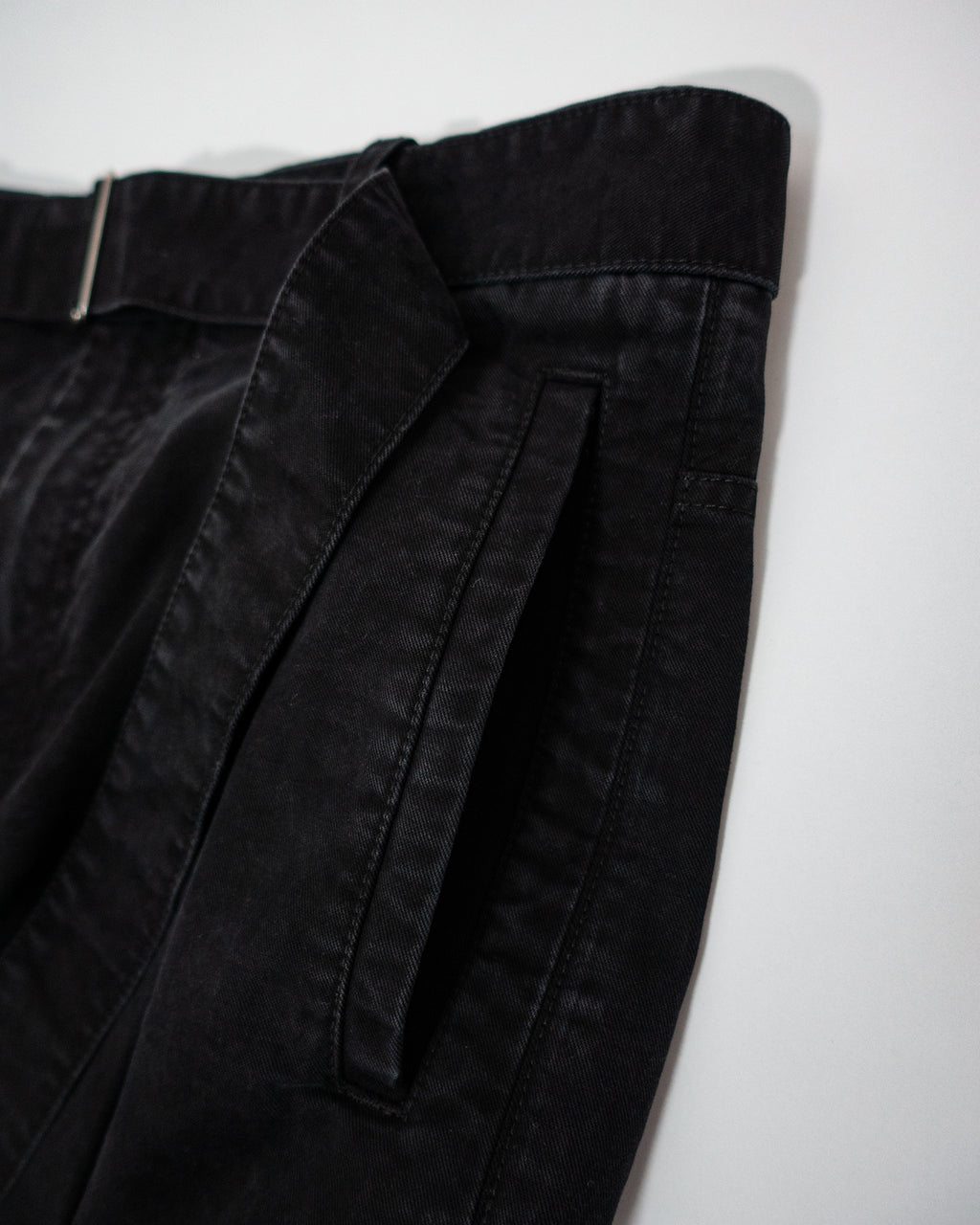 Cotton Chino Belted Wide Tapered 1Tuck Baggy Pants <#black>