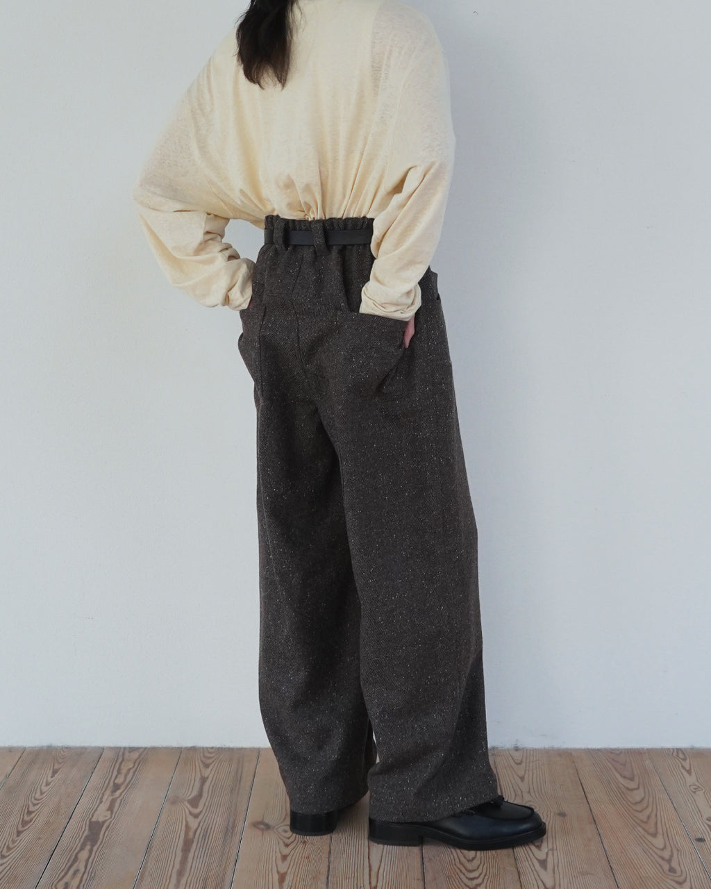 Wool Blend Tweed Double-Knee Painter's Work Pants <#brown>