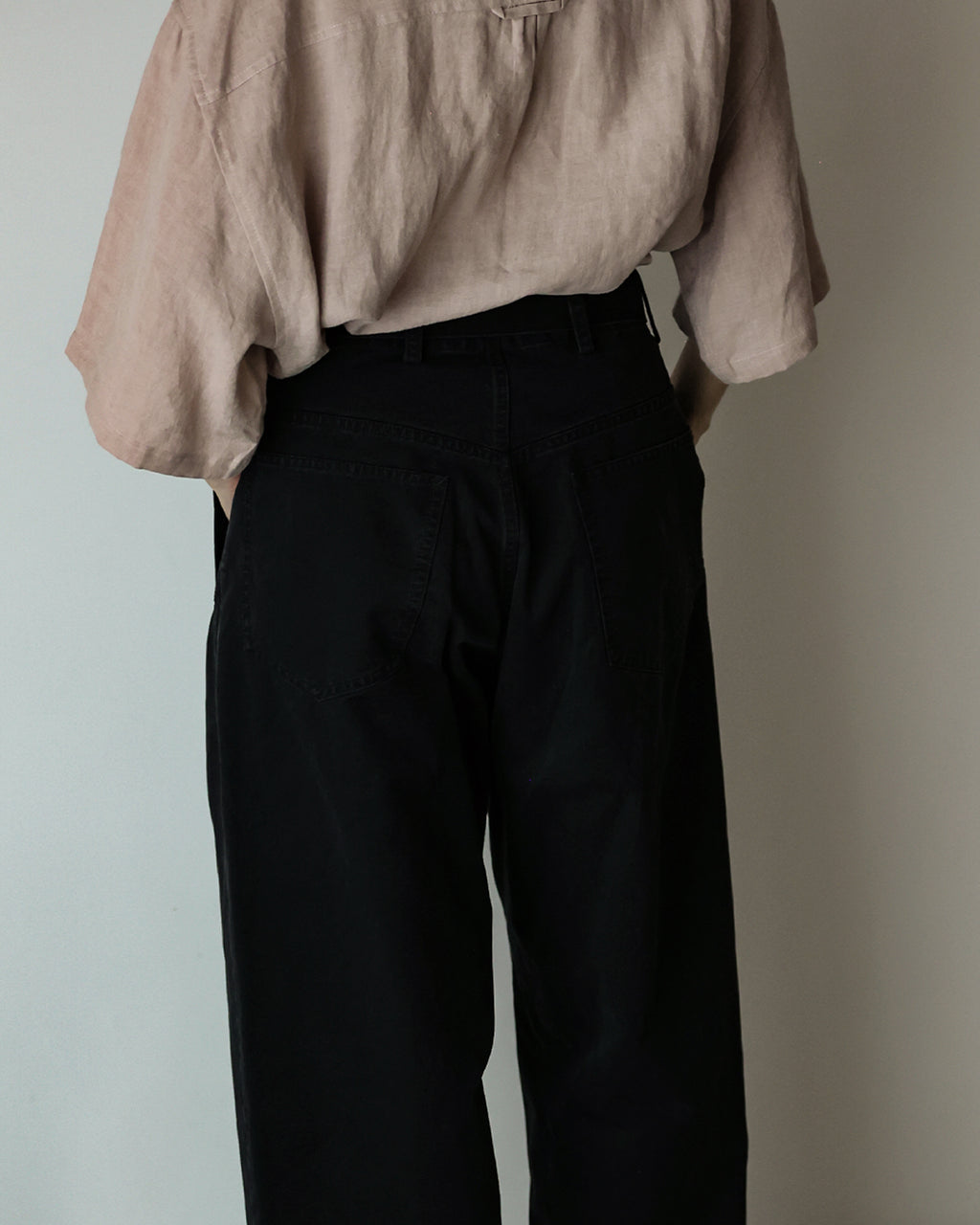 Cotton Chino Belted Wide Tapered 1Tuck Baggy Pants <#black>