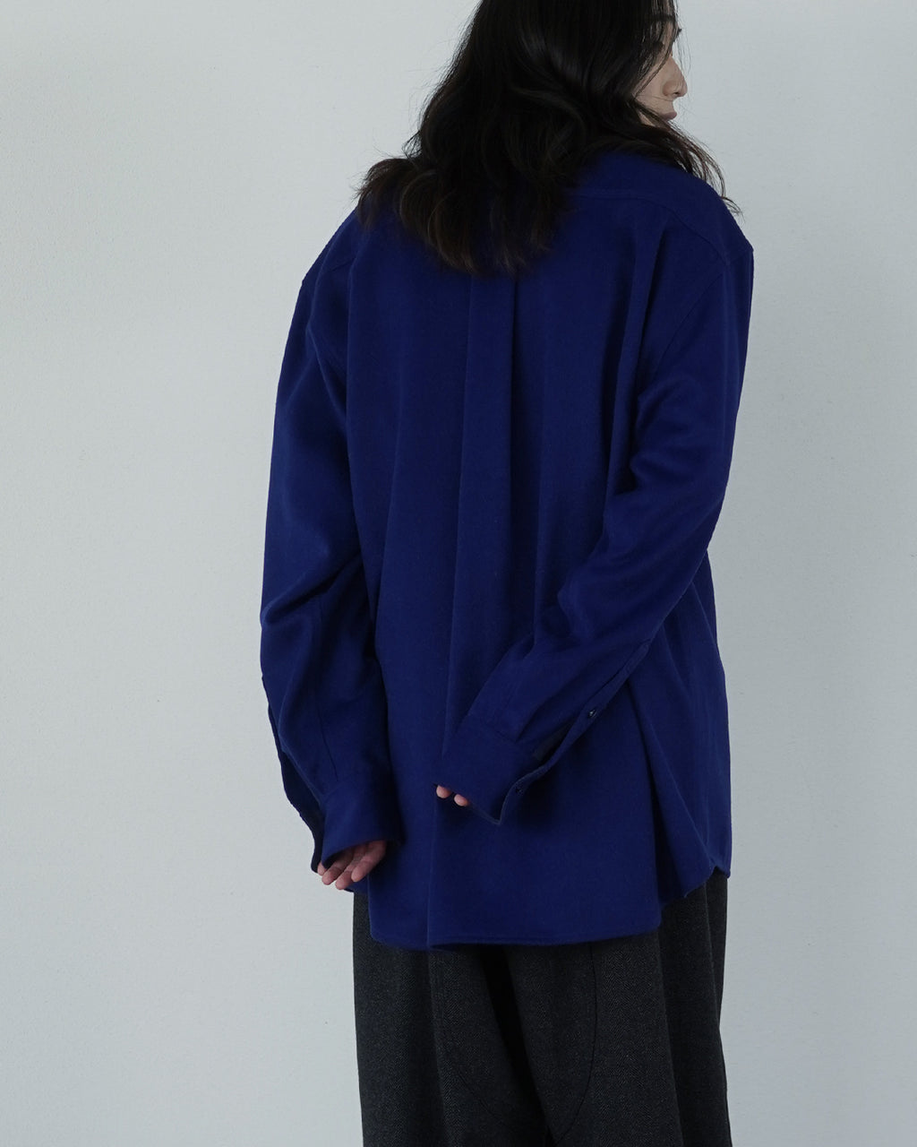 Wool Blend Heavy Flannel Wide Tuck Over Shirt <#royal blue>