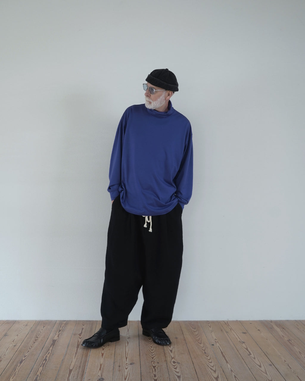 Shetland Wool Linen Rope Belt Easy Sarouel Pants <#black>