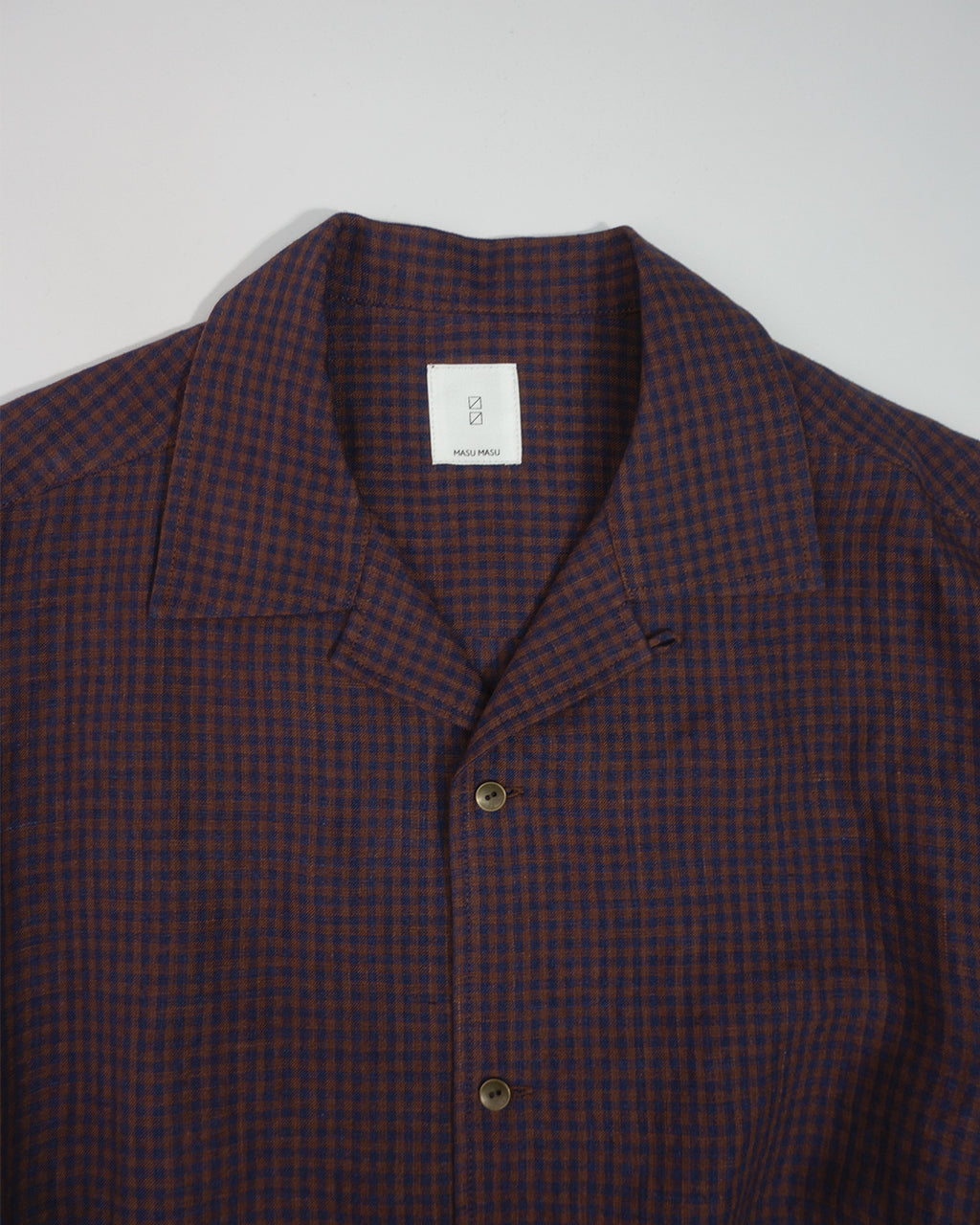 Wash Linen Open Collar 3/4 Sleeve Sleeping Shirt <#brown×navy>