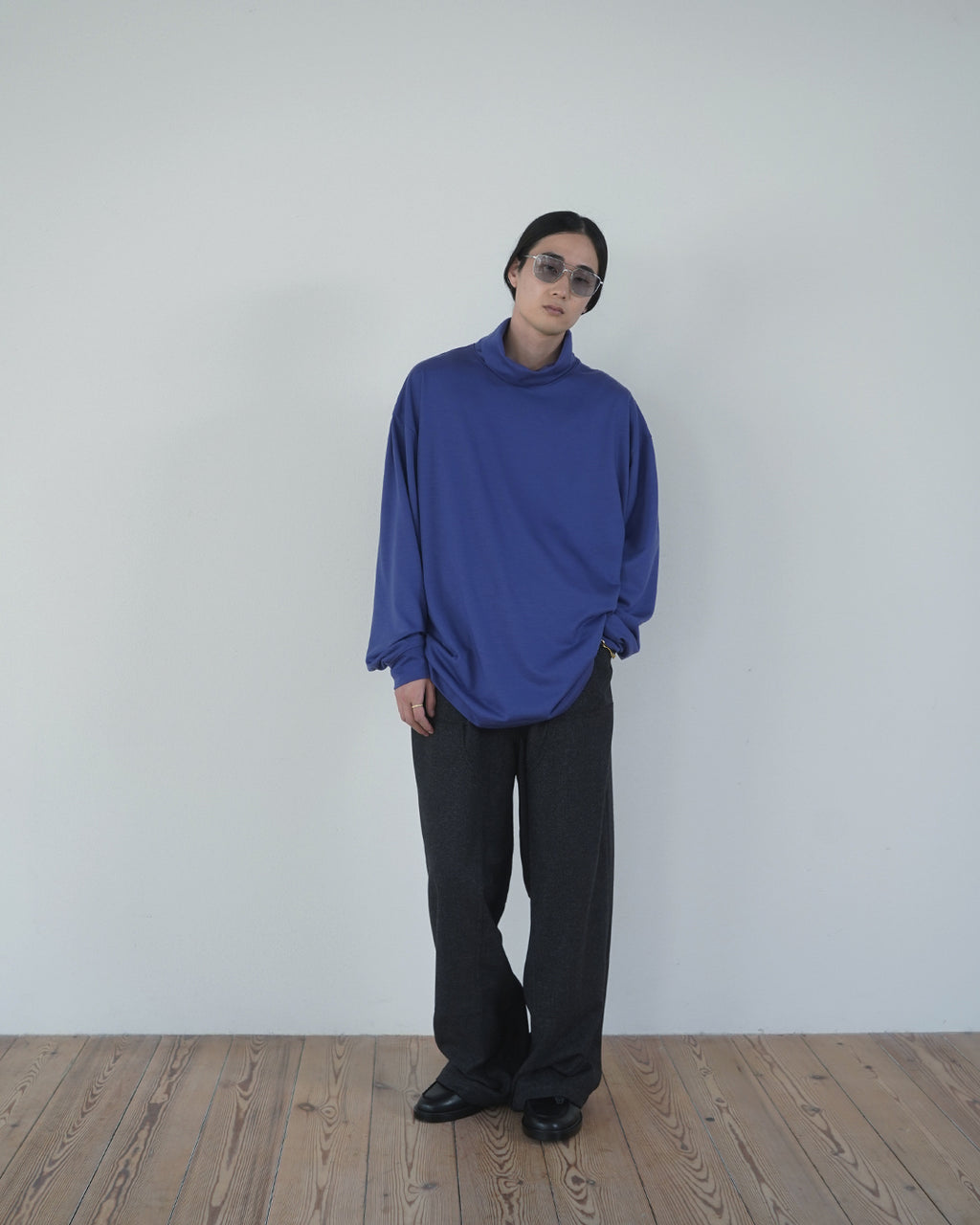 Super100s WOOL Plating Turtleneck L/S Logo TEE <#royal blue>