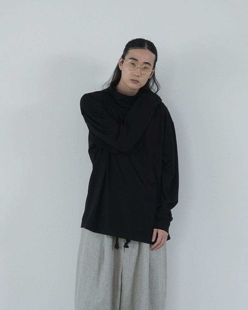 Super100s WOOL Plating Turtleneck L/S Logo TEE <#black>
