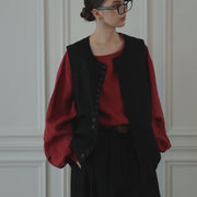 Button Design Crew Neck Vest.
