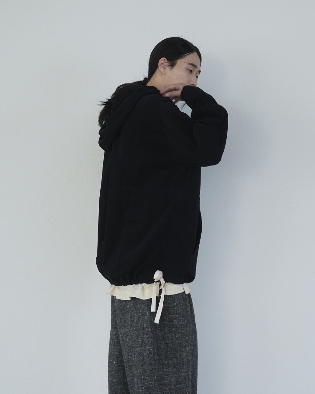 Brushed Cotton Flannel Biowash French Anorak Parka <#black>