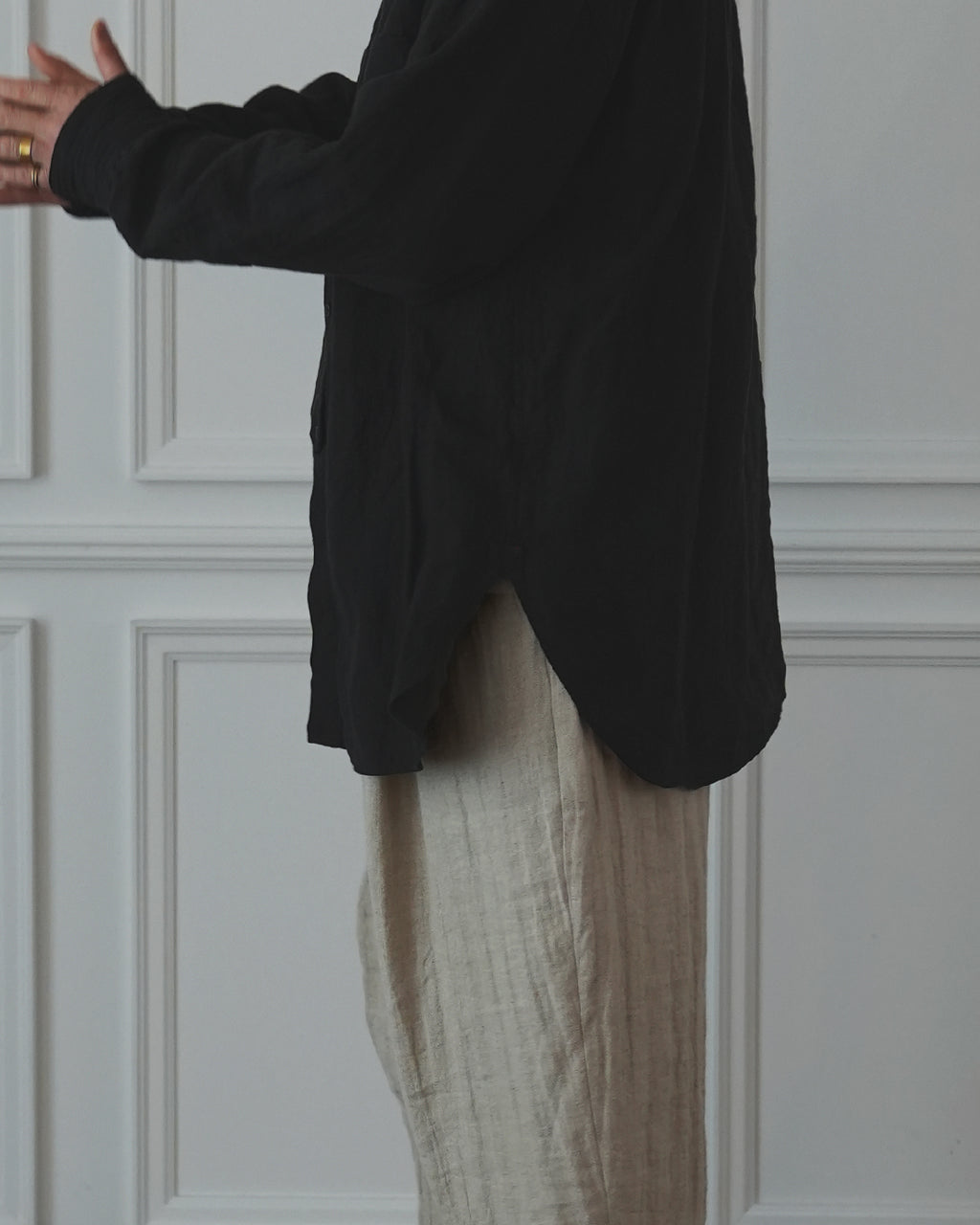 Band Collar Henley Neck Like Atelier Shirt.