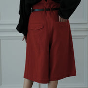 High Waist 2 Tuck Wide Half Trousers.