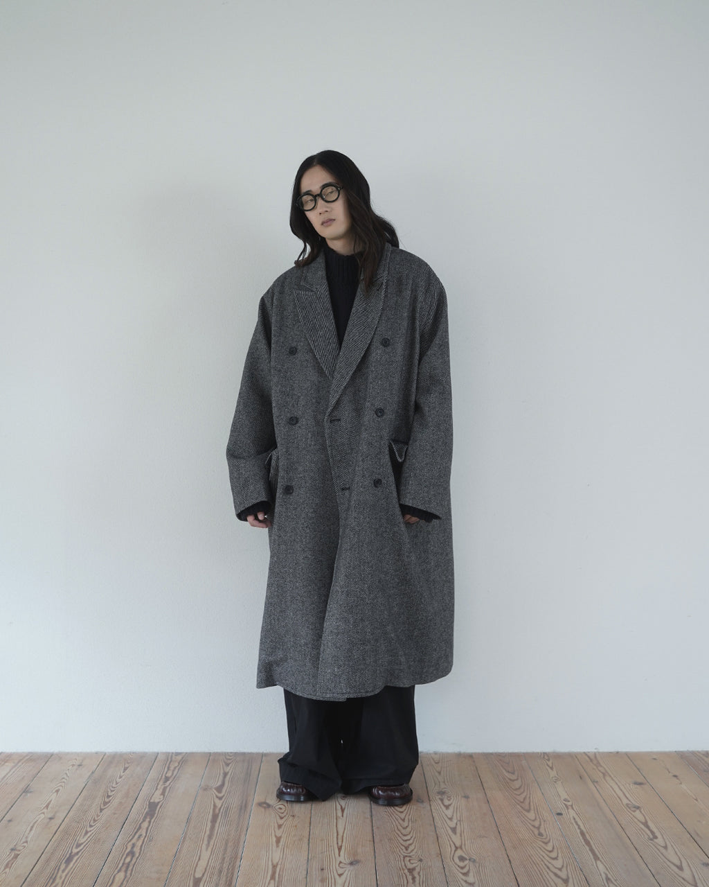 Wool Blend Double-Breasted Long Coat <#gray>