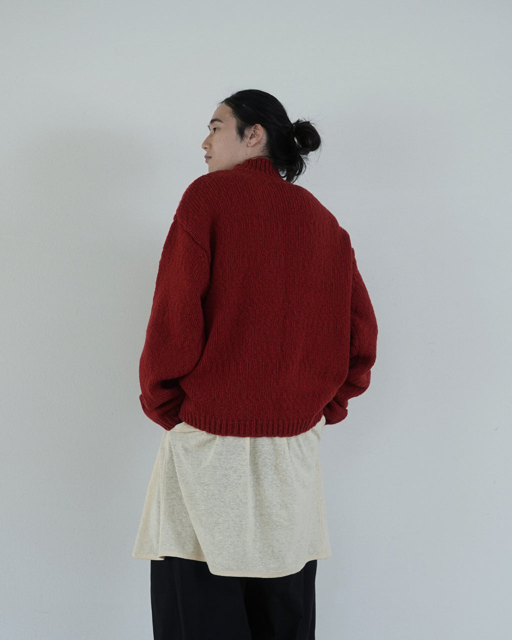 Wool Blend High Neck Hand-like Knit / Sweater <#red>