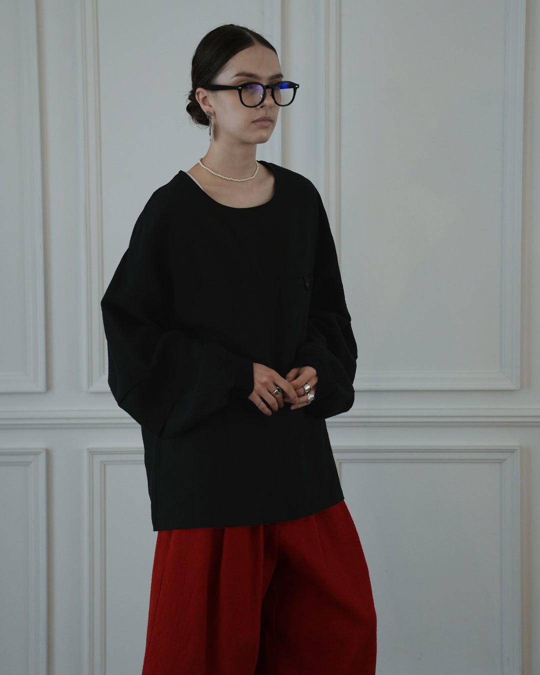 Crew Neck LS Tuck Rib Pullover.