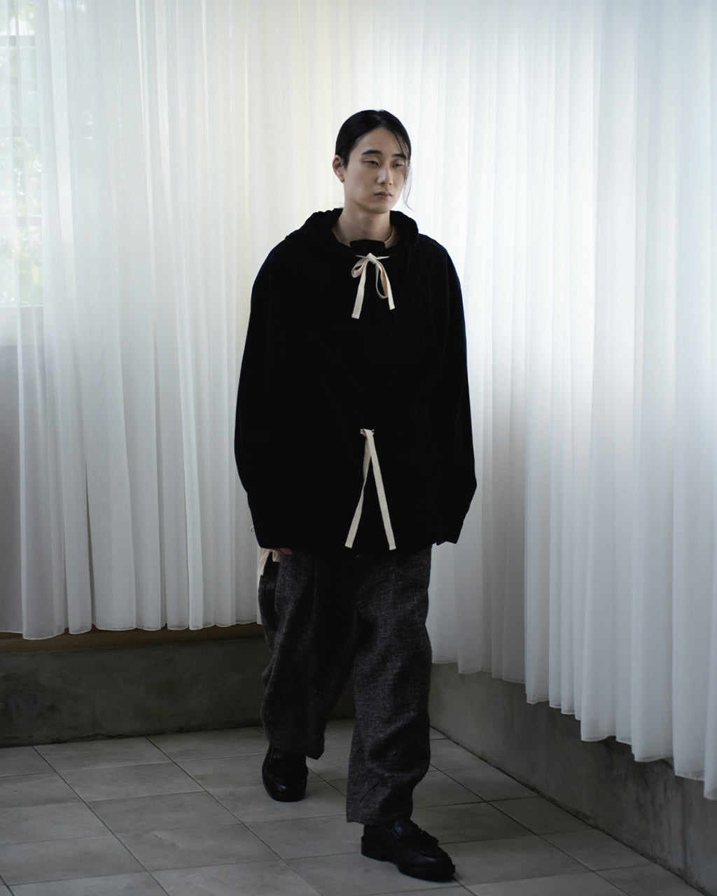 Shetland Wool Linen Rope Belt Easy Sarouel Pants <#charcoal>