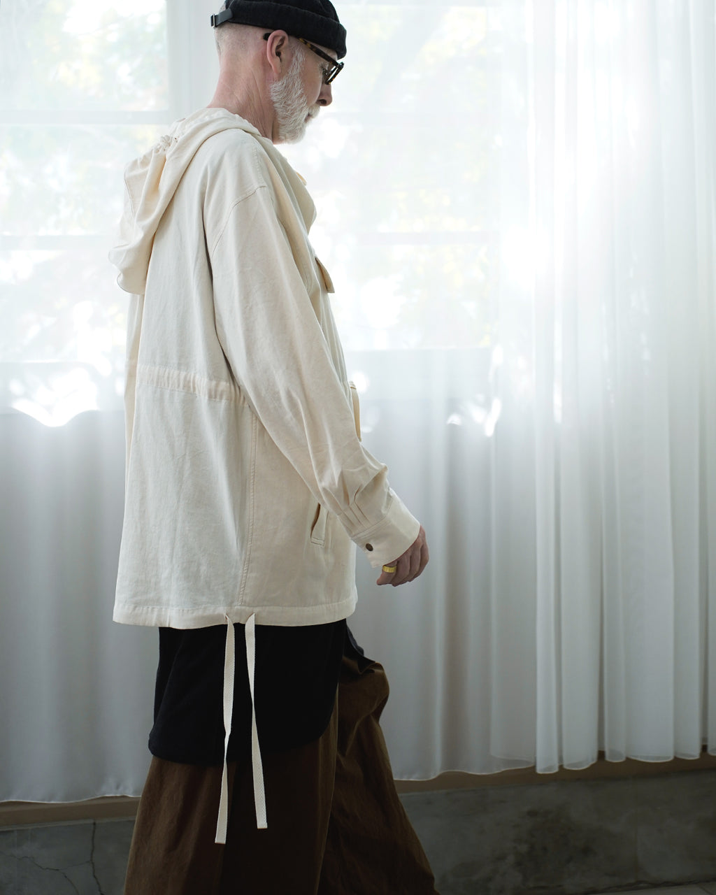 Brushed Cotton Flannel Biowash French Anorak Parka <#ivory>