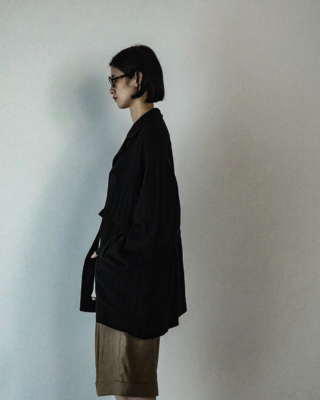 Linen Herringbone M-43 Field Jacket <#black>
