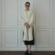 Key Neck Side Slit Long Length Pullover Shirt.