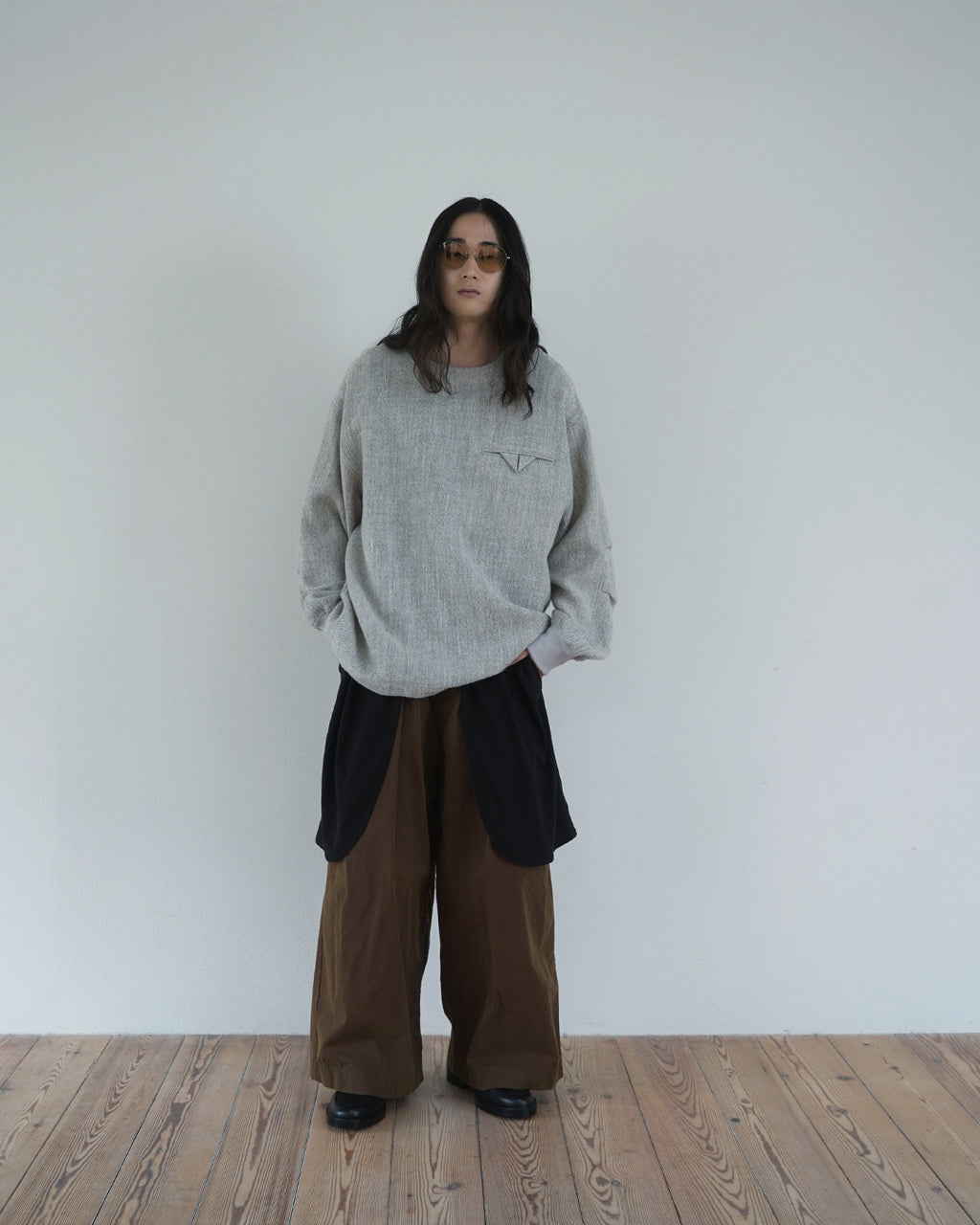 Shetland Wool Linen Crew Neck LS Tuck Rib Pullover <#light gray>