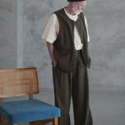 Button Design Crew Neck Vest.