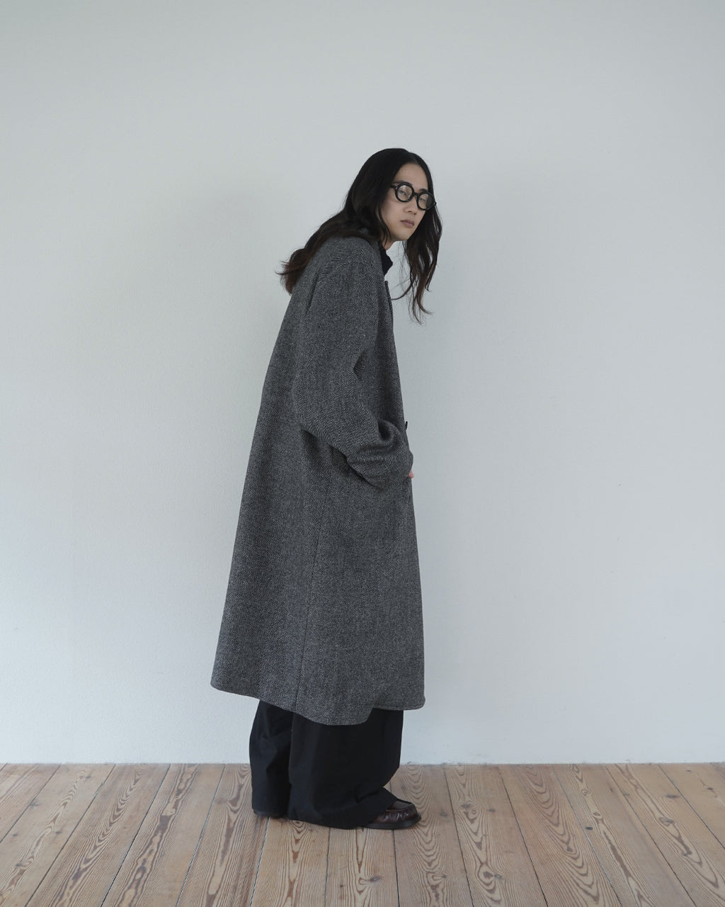 Wool Blend Double-Breasted Long Coat <#gray>