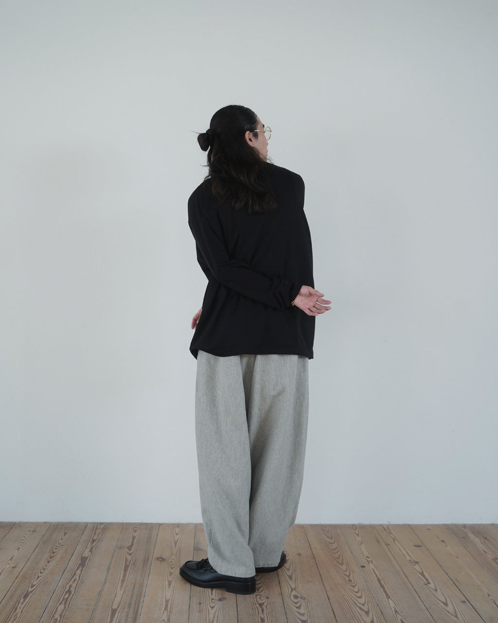 Super100s WOOL Plating Turtleneck L/S Logo TEE <#black>