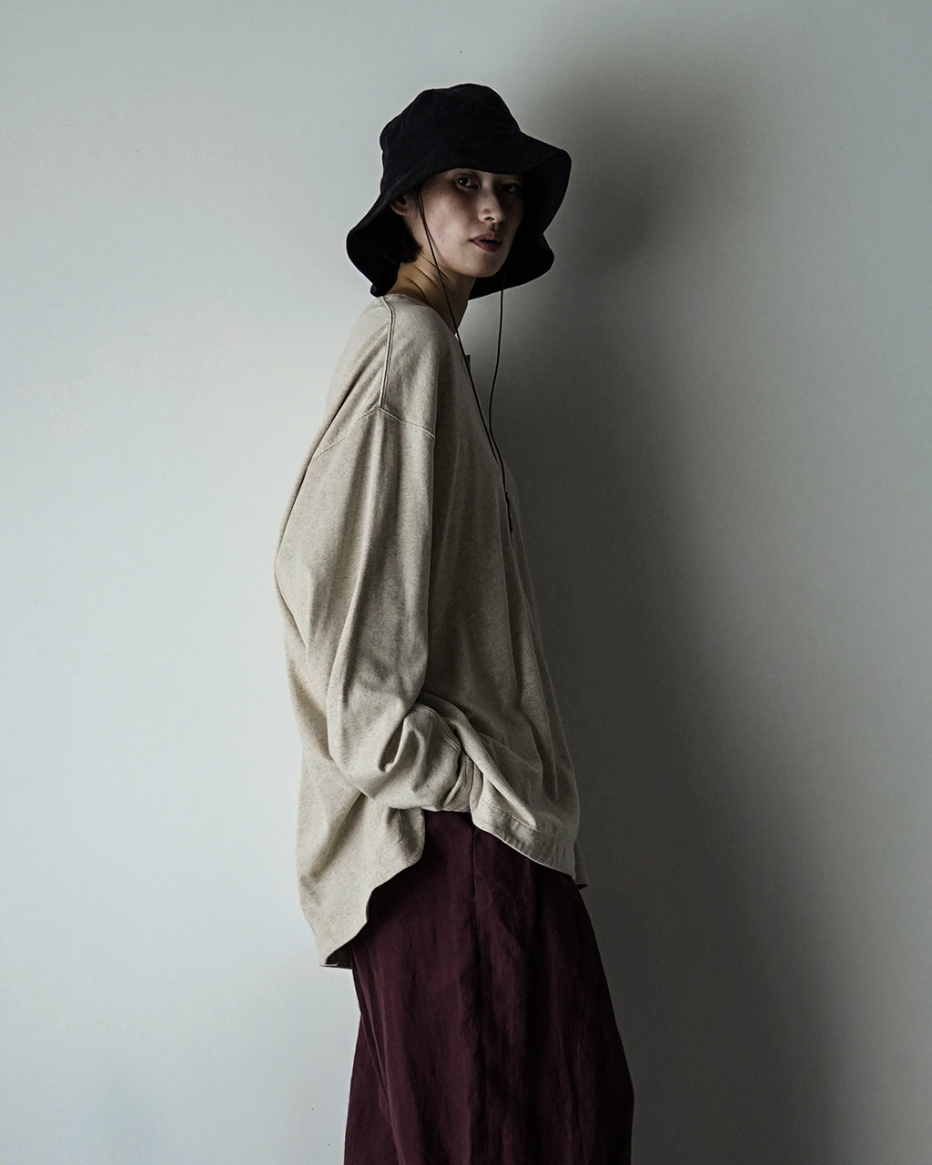 Cotton Linen Hem Round Skipper Long-Sleeve Tee <#ivory>