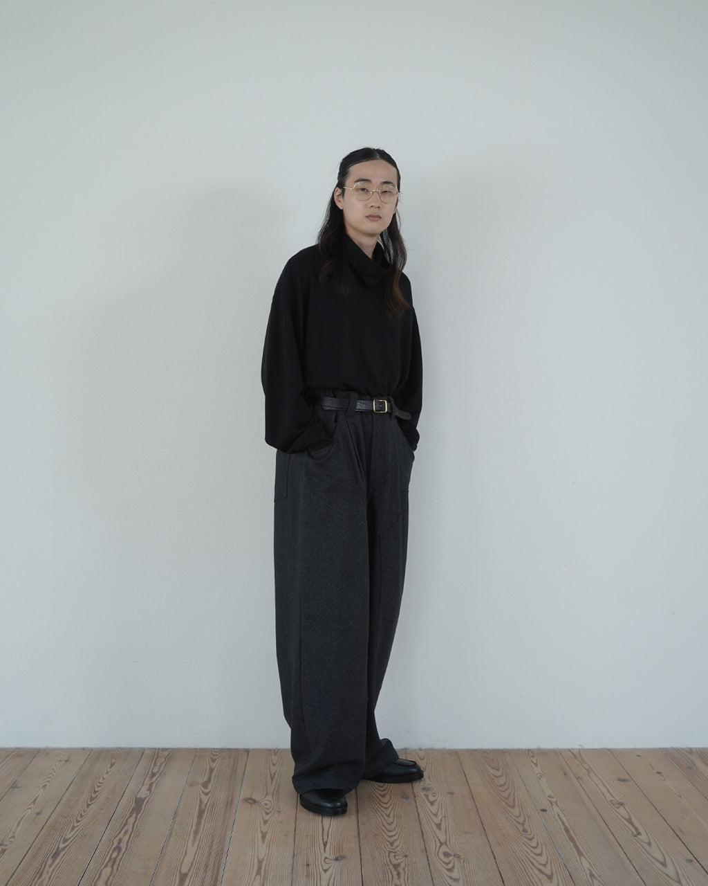 Wool Blend Tweed Double-Knee Painter's Work Pants <#black>