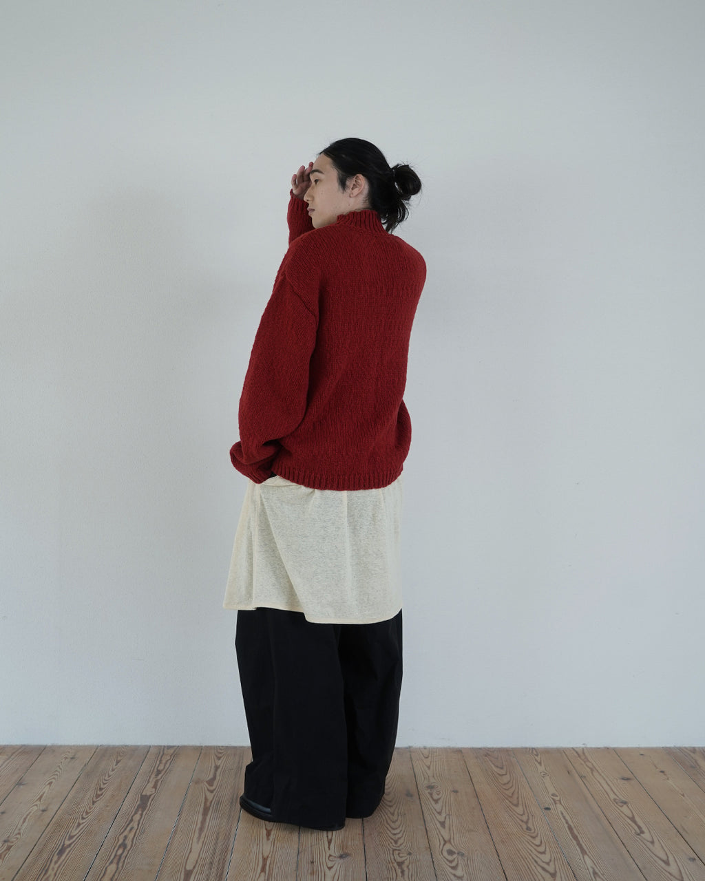 Wool Blend High Neck Hand-like Knit / Sweater <#red>