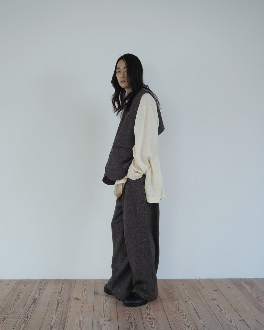 Wool Blend Tweed Double-Knee Painter's Work Pants <#brown>