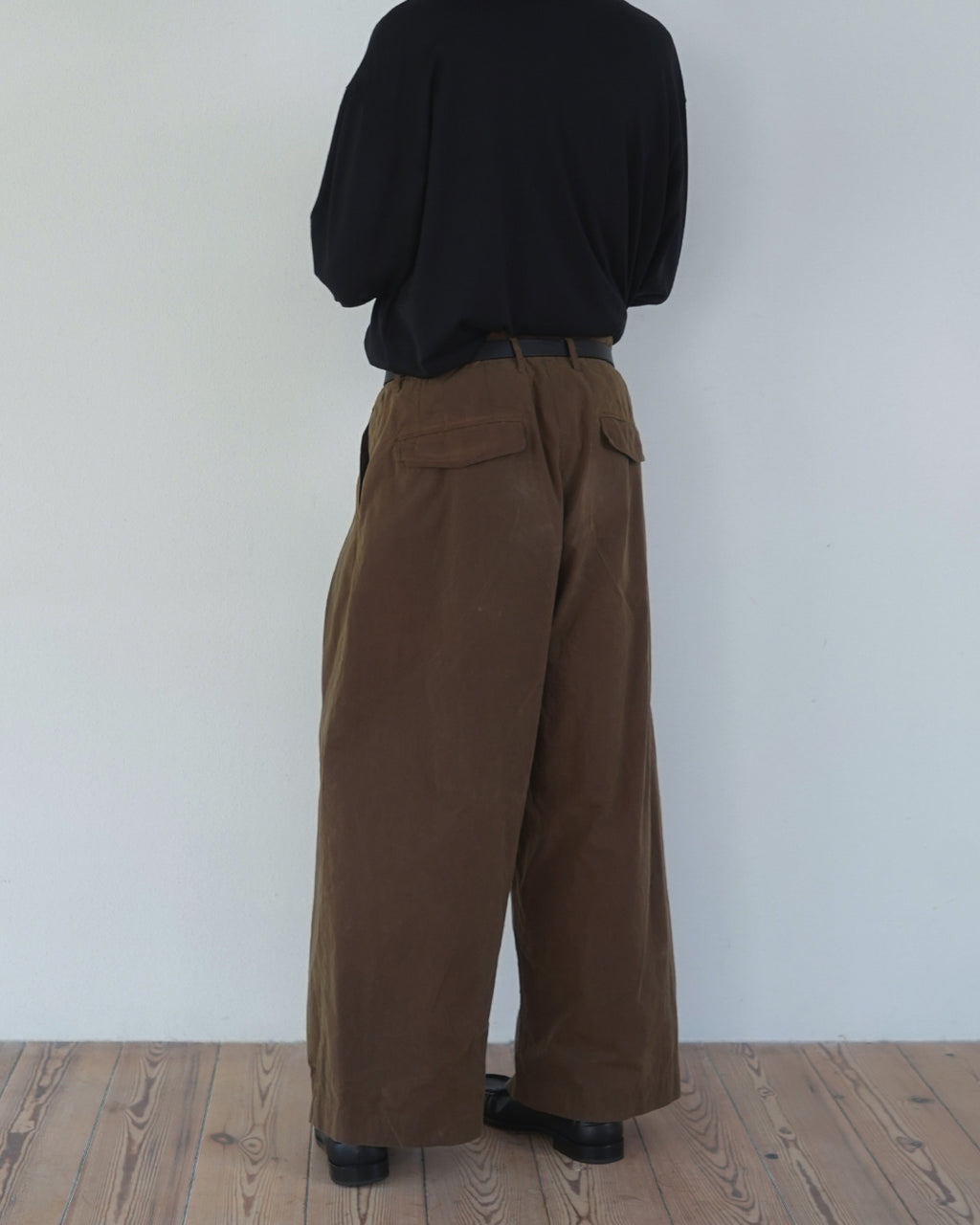 Oiled Wax Washed Moleskin Wide Baggy Pants <#camel>