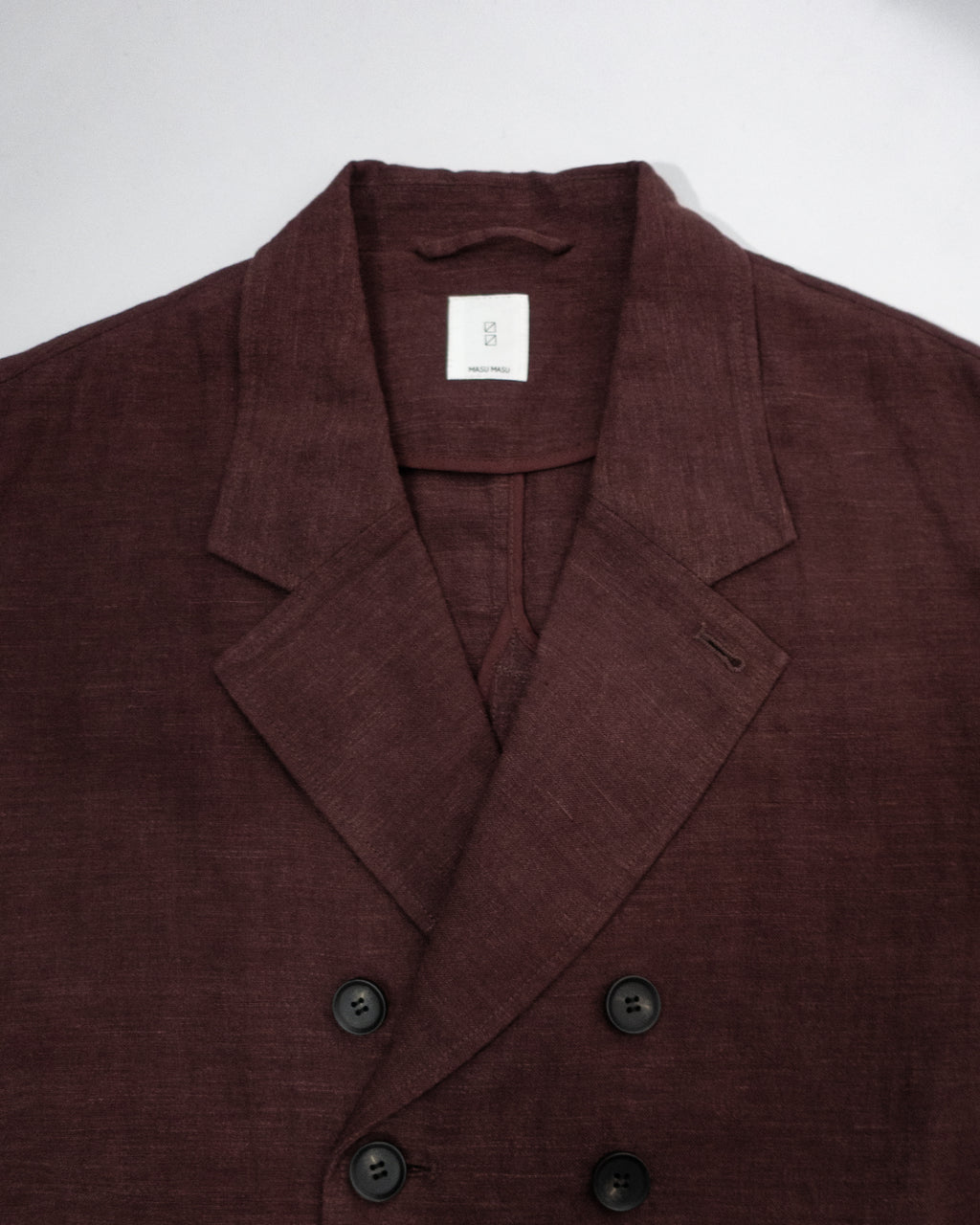 French Linen Back-Open Button Design Semi-Double Jacket <#burgundy>