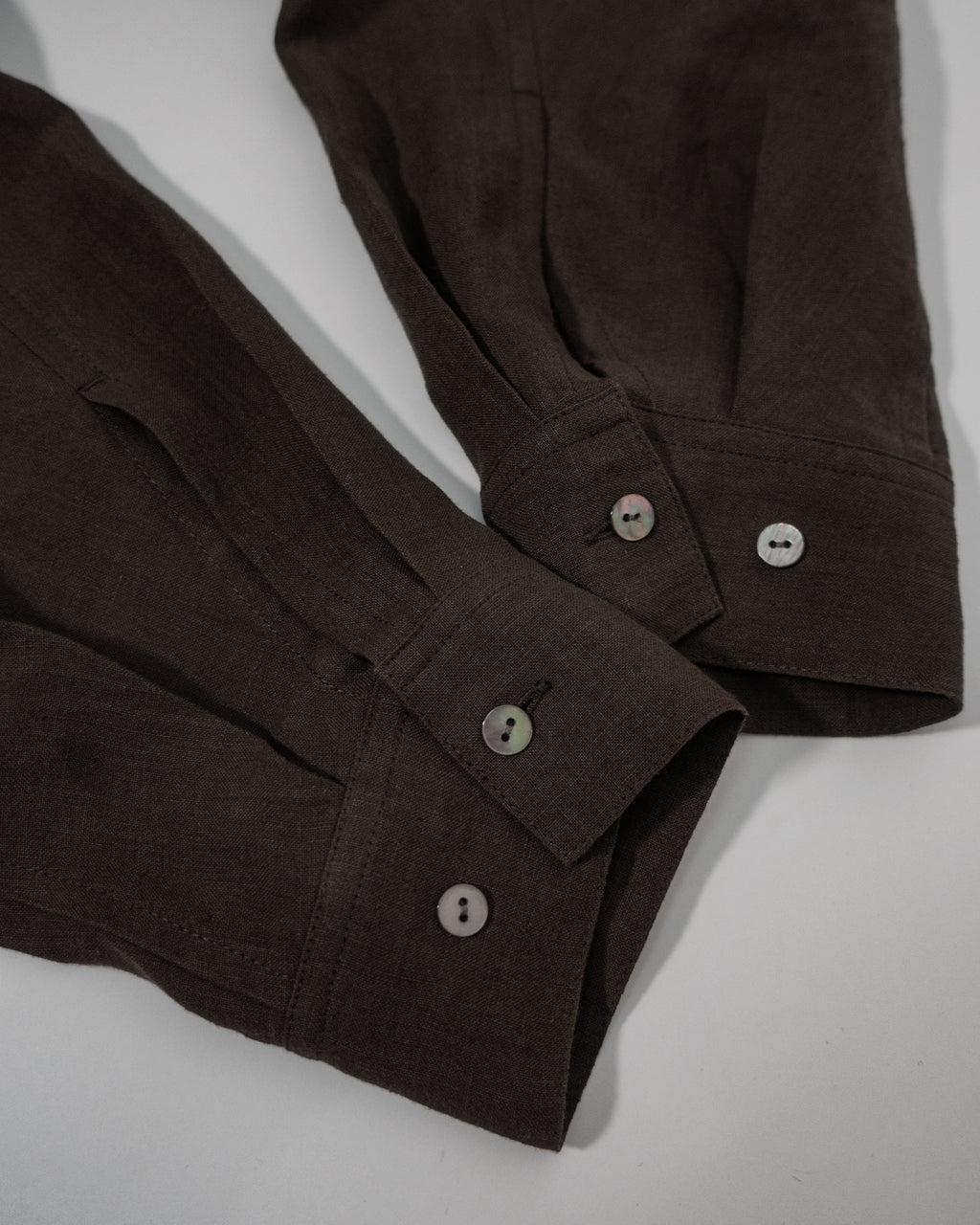 Wash Linen Band Collar Long-Sleeve Jumpsuit <#brown>