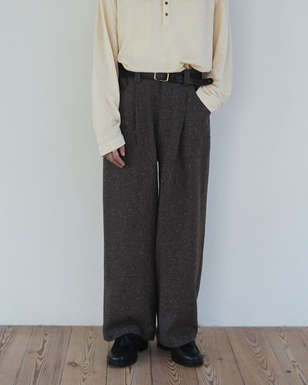 Wool Blend Tweed Double-Knee Painter's Work Pants <#brown>