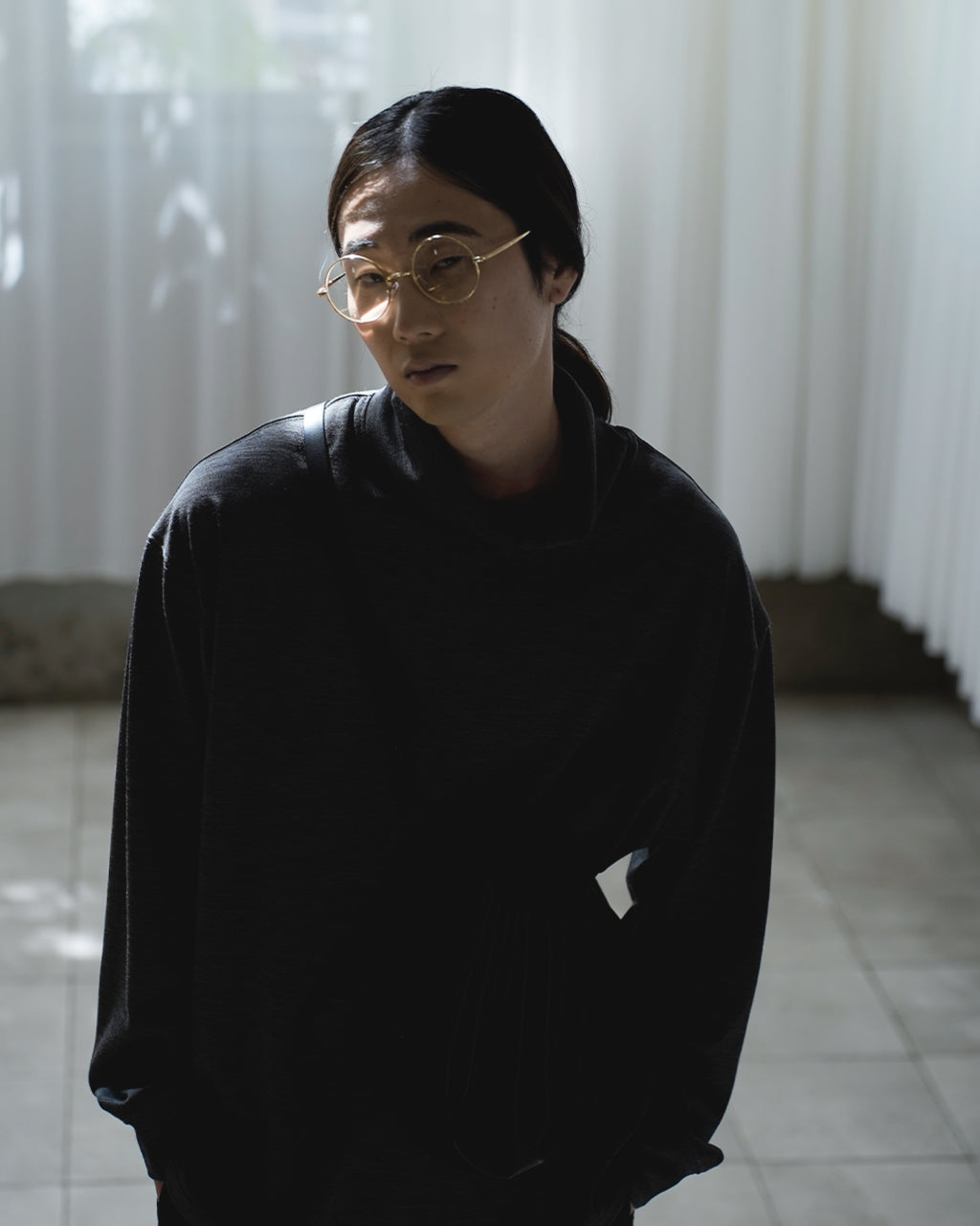Super100s WOOL Plating Turtleneck L/S Logo TEE <#heather gray>