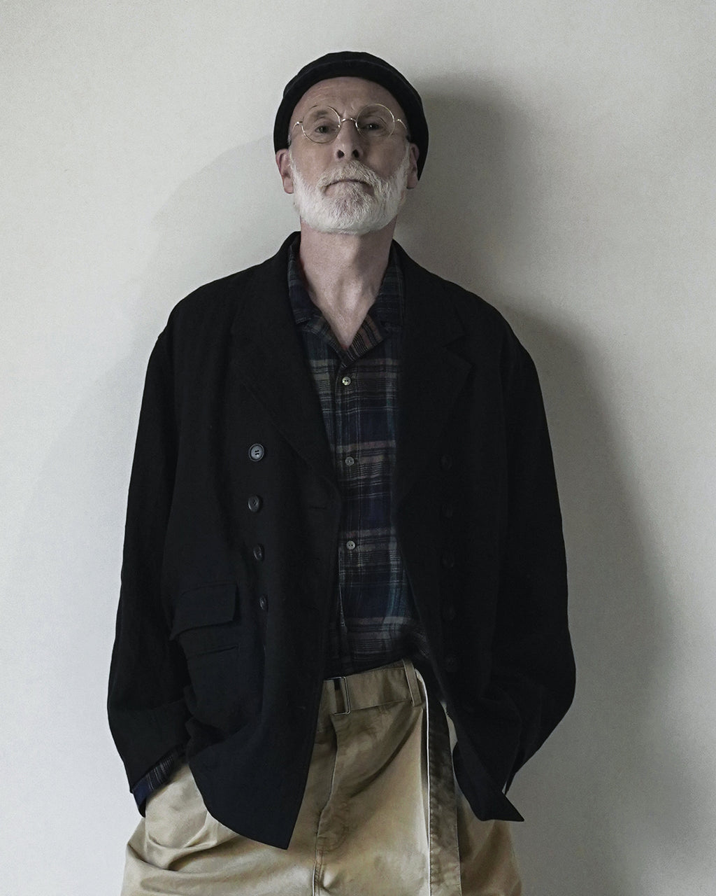 French Linen Back-Open Button Design Semi-Double Jacket <#black>