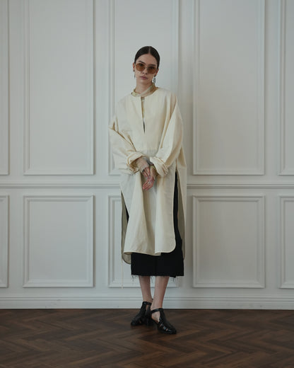 Key Neck Side Slit Long Length Pullover Shirt.