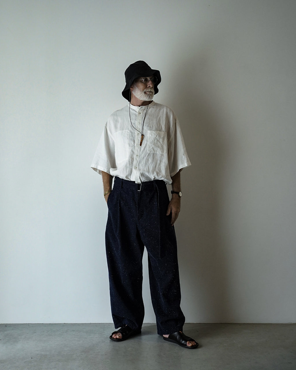 Nep Denim Belted Wide Tapered 1Tuck Baggy Pants <#indigo>