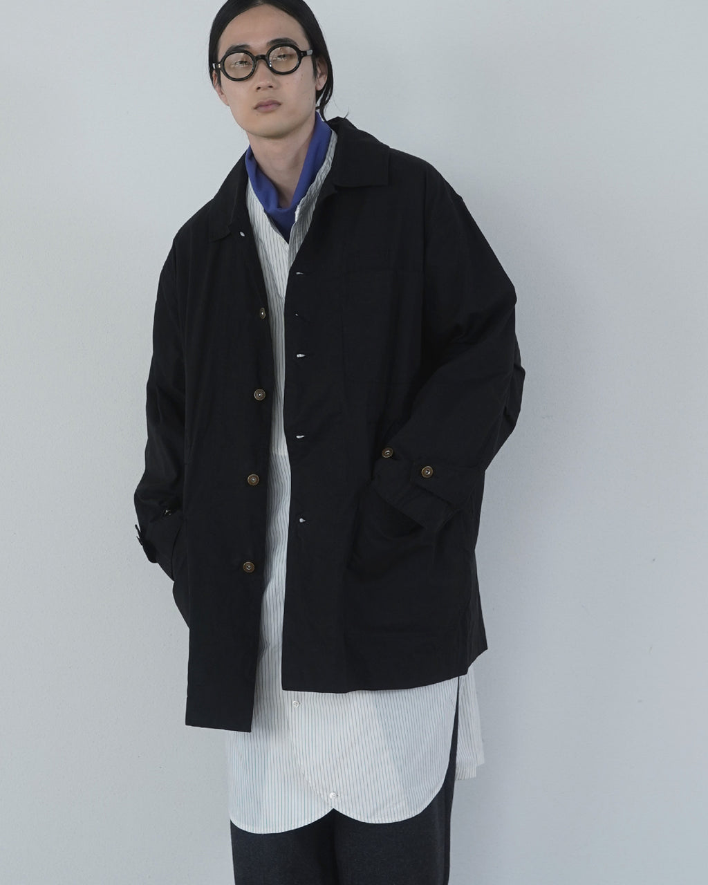 Super100s WOOL Plating Turtleneck L/S Logo TEE <#royal blue>