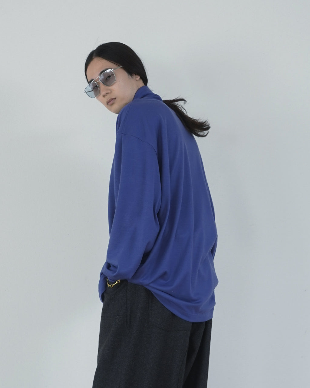 Super100s WOOL Plating Turtleneck L/S Logo TEE <#royal blue>